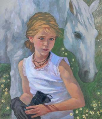 Girl and white horse. Dumskaya Olga
