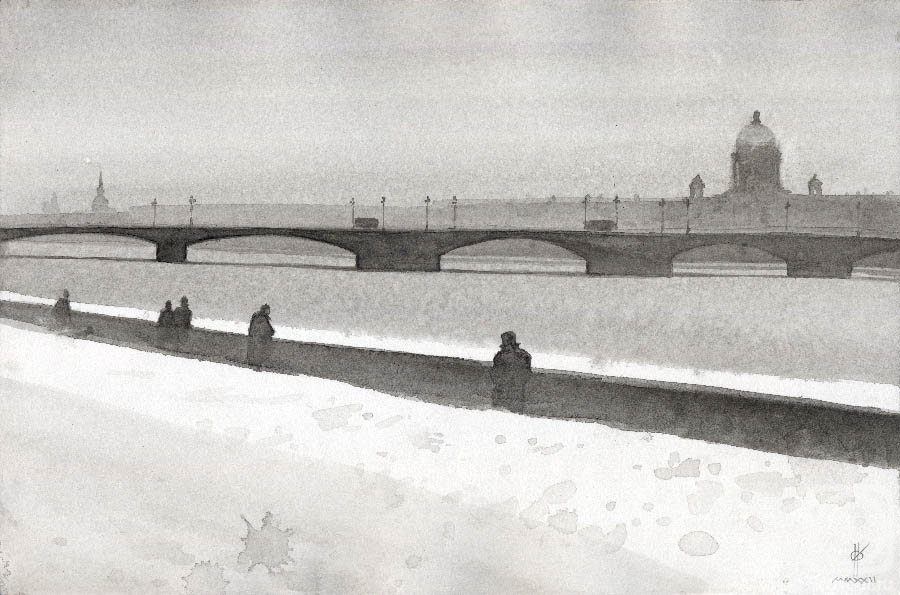 Eldeukov Oleg. Landscape overlooking Blagoveshchensky Bridge