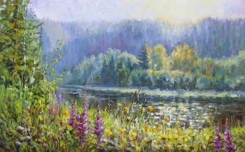In the rays of dawn (Painting Of The Chusovaya River). Tyutina-Zaykova Ekaterina