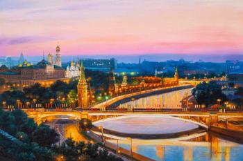 Moscow burns in the night with lights (Oil Painting With City). Kamskij Savelij