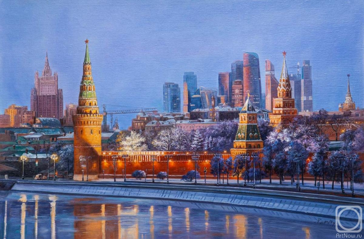 Kamskij Savelij. Frosty morning of the capital. View of the Kremlin