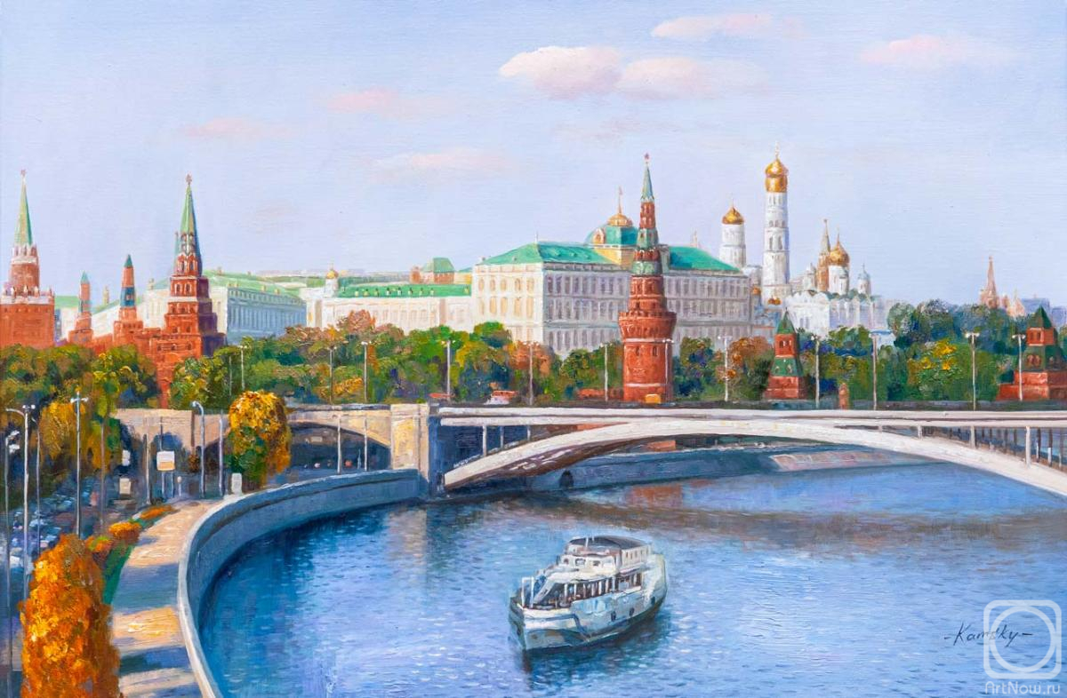 Kamskij Savelij. On the quiet banks of Moscow ... View of the Kremlin through the Bolshoy Kamenny Bridge