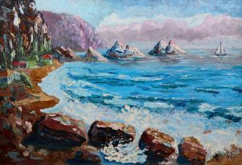 Seascape with a sailboat (Surf At The Crimean Coast). Polischuk Olga
