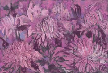 Chrysanthemum Abstraction, Abstract Floral, Pastel Painting, Pink Burgundy (Contemporary Flower Painting). Horoshih Yuliya