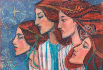 Tribute to Art Nouveau, pastel painting (Christmas Angels). Horoshih Yuliya