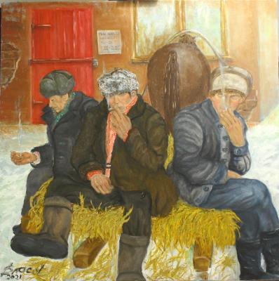 Collective farmers are waiting for the store to open. Vlasov Vyacheslav