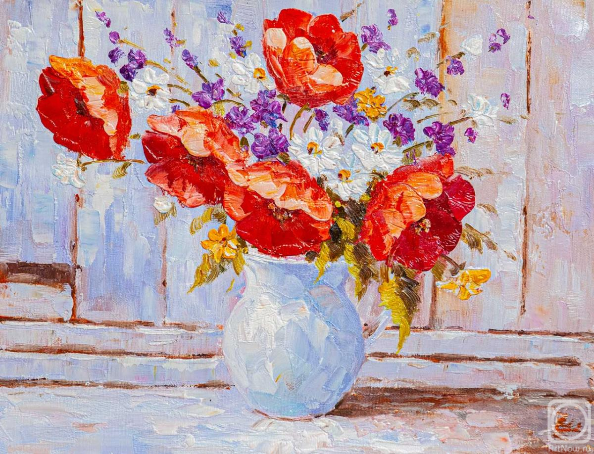 Vlodarchik Andjei. Bouquet with poppies in a white jug N2