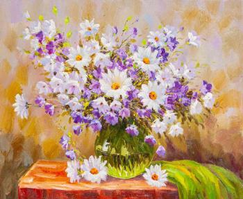 Daisies and bells (Oil Painting With Wild Flowers). Vlodarchik Andjei