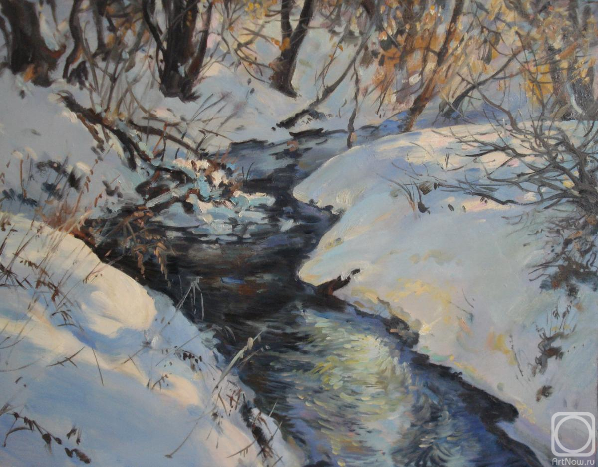 Bastrykin Viktor. Winter river, snow and sun, winter landscape