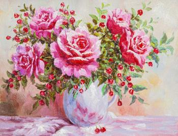 Roses framed by red berries (Jug With Bouquet). Vlodarchik Andjei