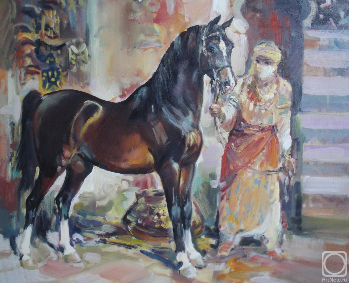 Bastrykin Viktor. Arab, horse, horsewoman, oriental motif, animalism