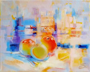 Apples in the city of Paris and Notre dame cathedral (-). Bugaenko Tatiana