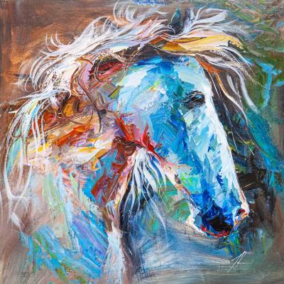 Portrait of a white mustang. Rodries Jose