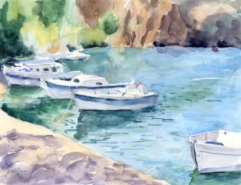 Boats on the dock. Crete, Greece. Poygina Elena