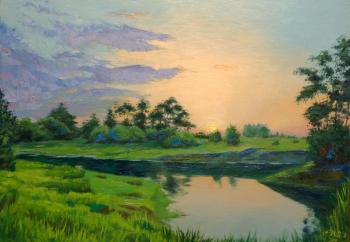 Sunset on the river. Summer (Bright Pictures). Gubin Rodion
