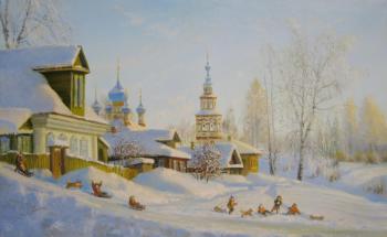 On the slide (Painting Winter In The Village). Zhdanov Vladimir