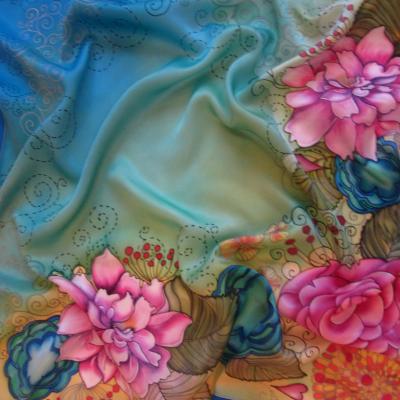Silk scarf Peonies (A Cold Batik Shawl). Pahomova Viktoriya