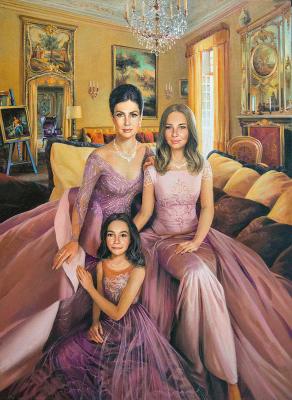 Ceremonial portrait ,portrait in the interior, of a girl in a beautiful dress ,family portrait