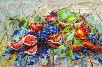 Still life with figs, grapes and pomegranate. Rodries Jose