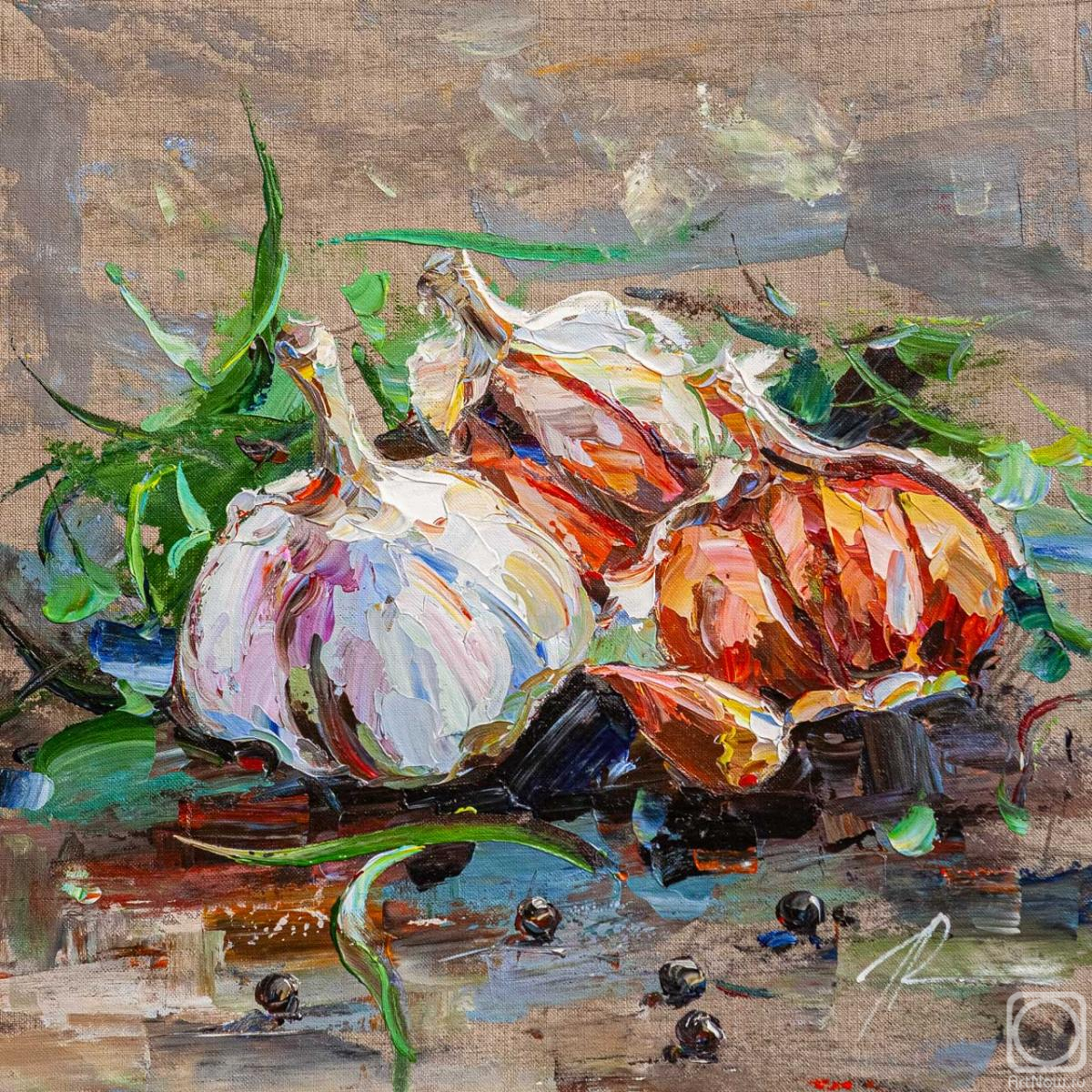 Rodries Jose. Still life with garlic and herbs