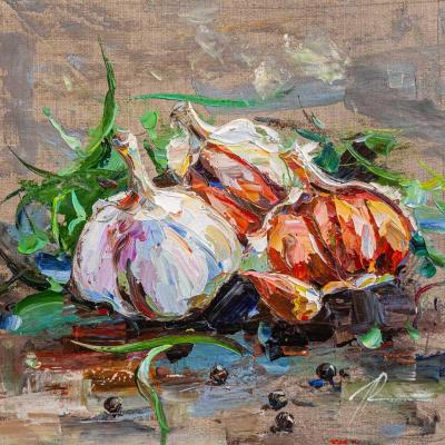 Still life with garlic and herbs. Rodries Jose