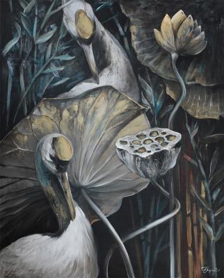 Cranes (Painting With Lotuses). Pariy Anna