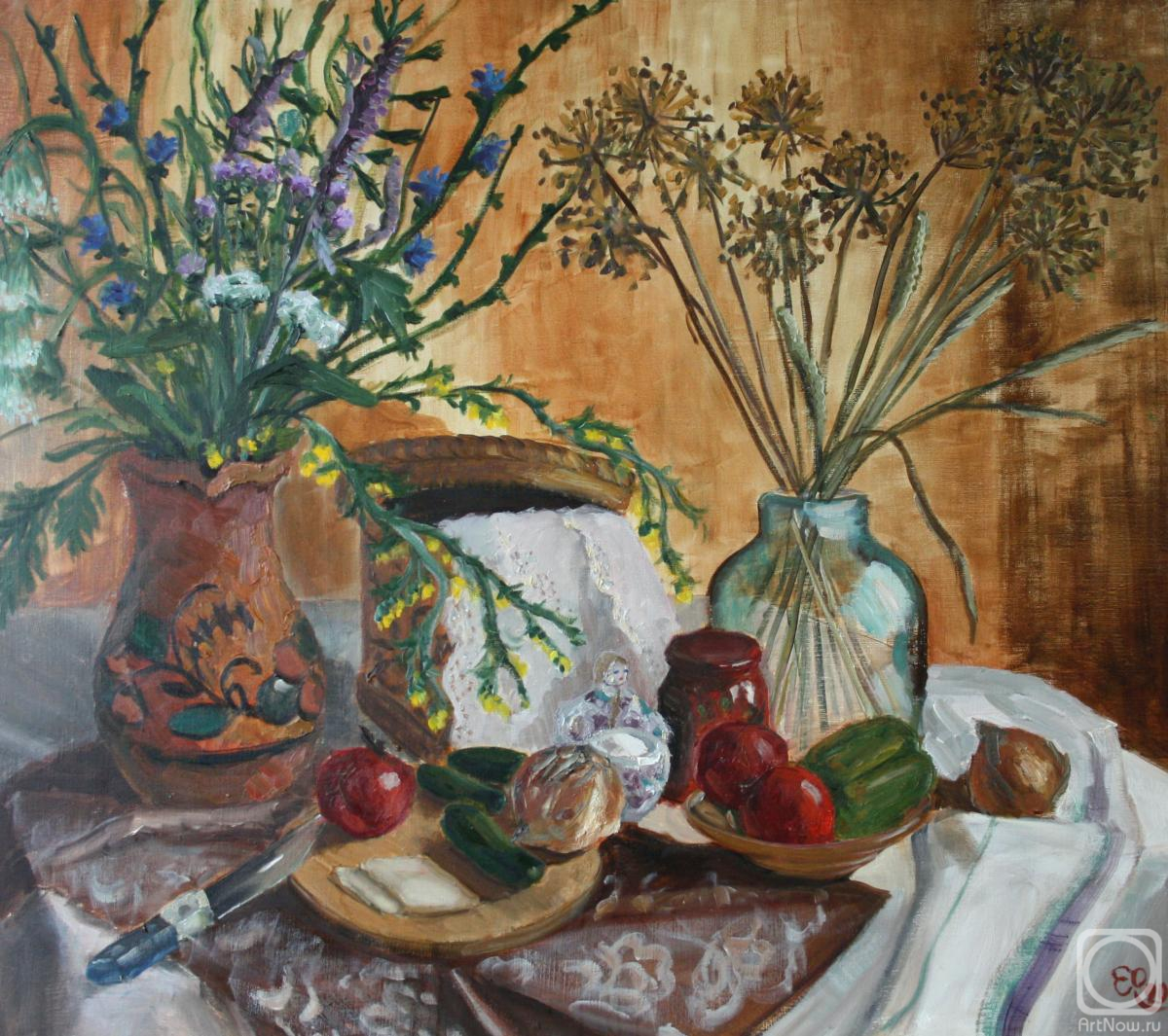 Olshevskaya Elena. Still life with wild flowers and vegetables