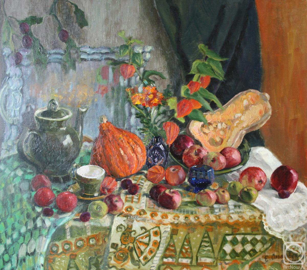 Olshevskaya Elena. Still life with apples and pumpkins