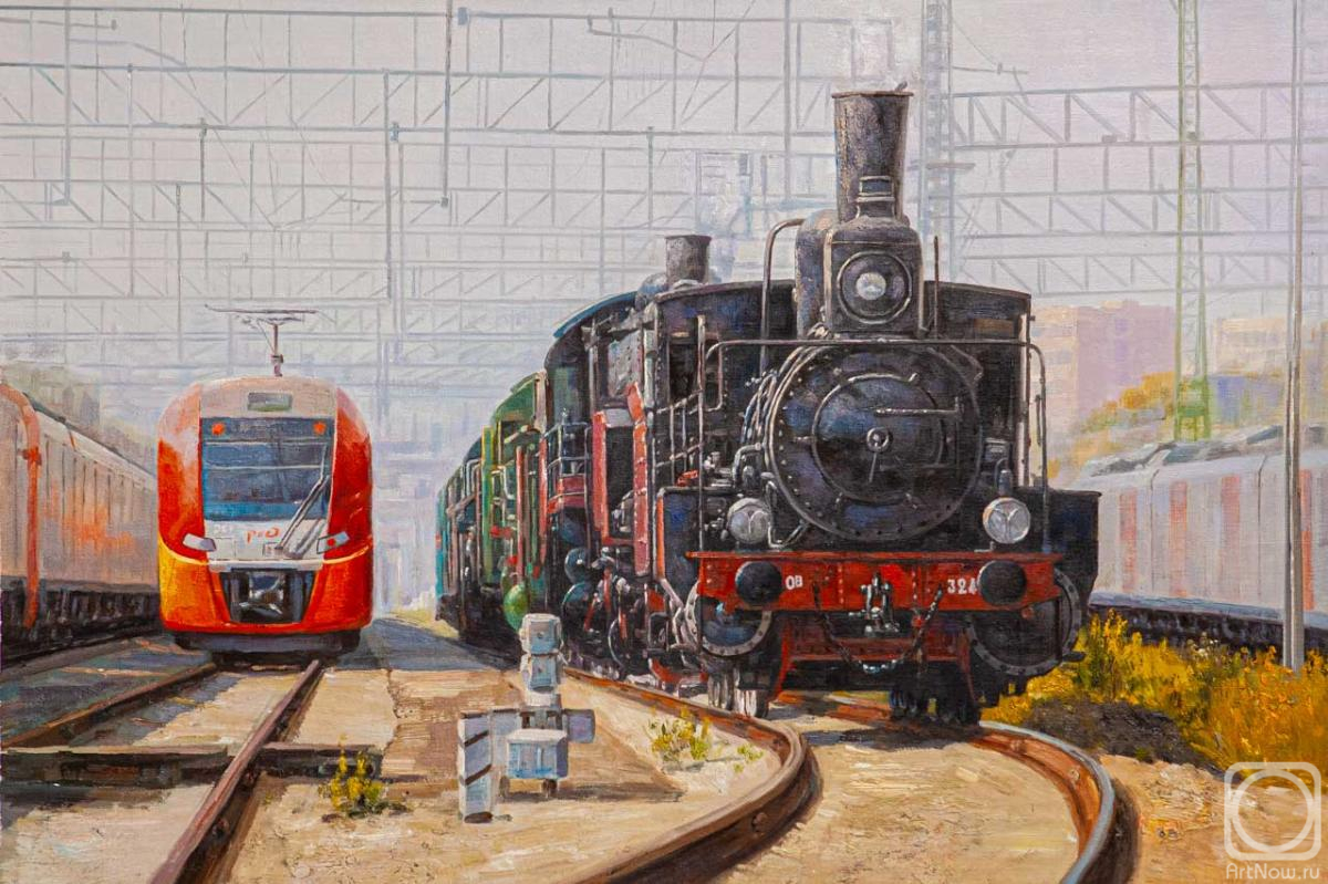 Kamskij Savelij. High-speed electric train "Swallow" and a freight locomotive