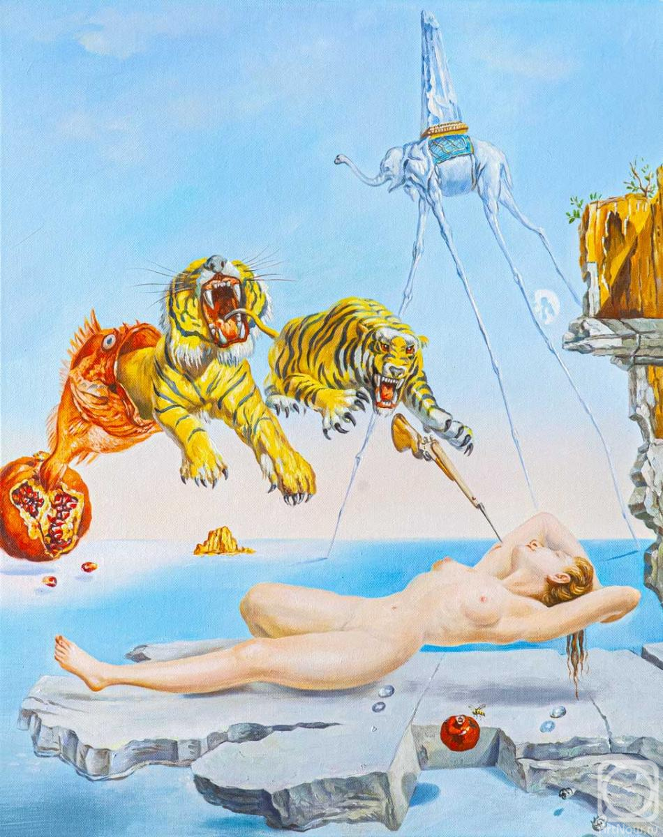 Kamskij Savelij. Copy of the painting by Salvador Dali. Dream caused by the flight of a bee around a pomegranate a second before awakening