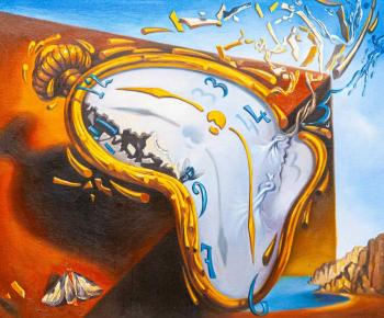 A copy of Salvador Dali's painting. A soft watch at the time of the first explosion (Painting Soft). Kamskij Savelij