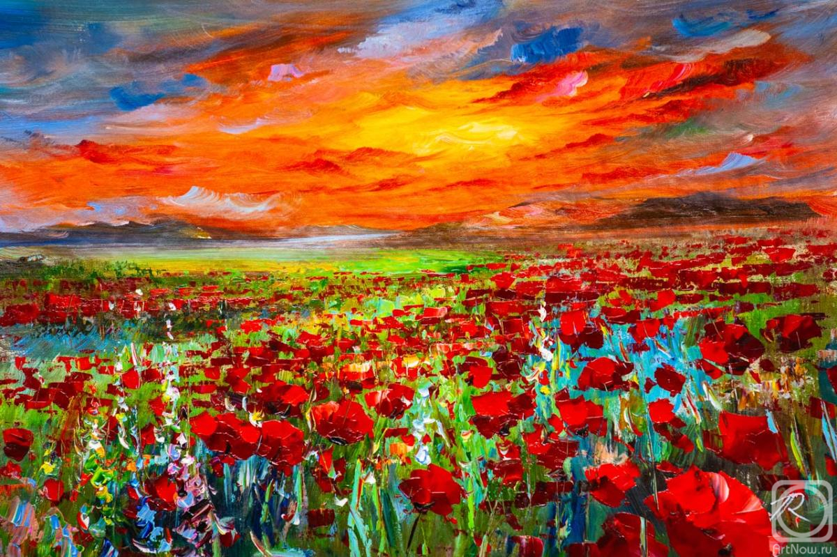 Rodries Jose. Scarlet sunset over a poppy field