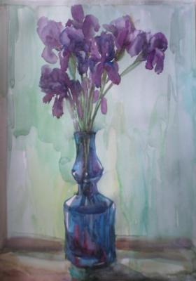 Irises in a blue vase. Kruppa Natalia