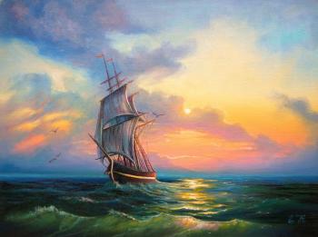 Sailing ship in the sea. Korableva Elena