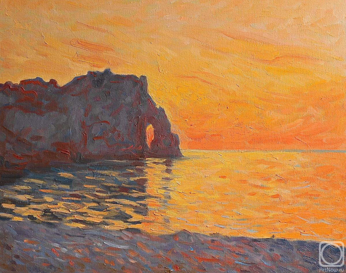 Bikova Yulia. Etretat, cliff Aval, sunset. Copy of Monet