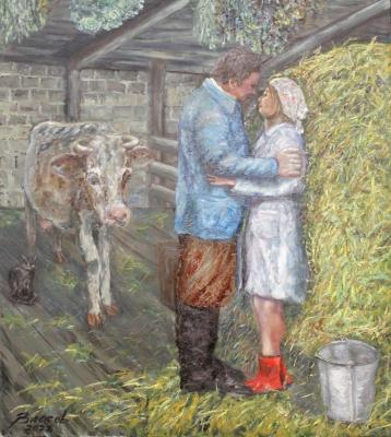Milkmaid and shepherd (Milking). Vlasov Vyacheslav