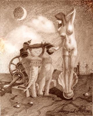 "Telephone of Venus", sketch for the left side of the triptych "Portrait of Salvador Dali" (Akindinov). Akindinov Alexey