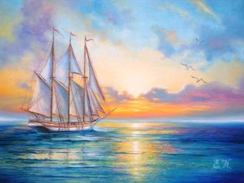 Sailing ship in the sea