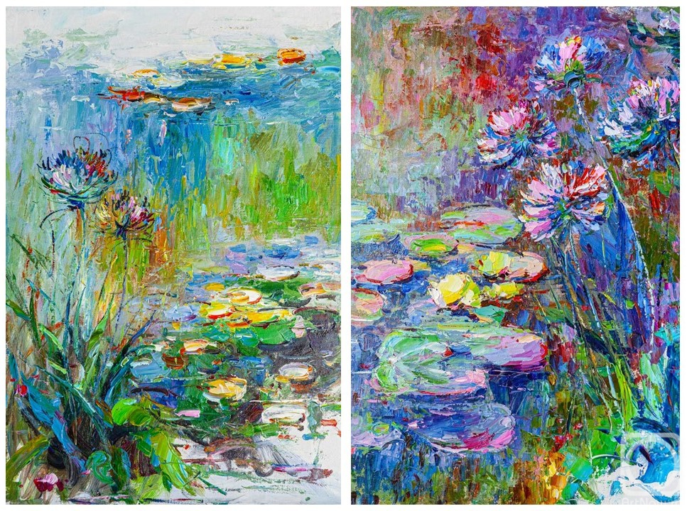 Rodries Jose. A free copy of the painting by Claude Monet. Water lilies and agapanthus. Diptych