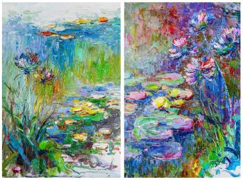 A free copy of the painting by Claude Monet. Water lilies and agapanthus. Diptych. Rodries Jose
