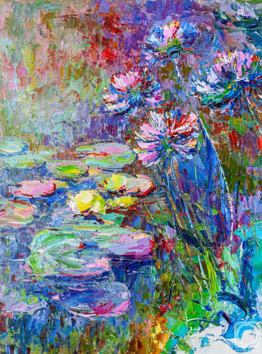Rodries Jose. A free copy of the painting by Claude Monet. Water lilies and agapanthus