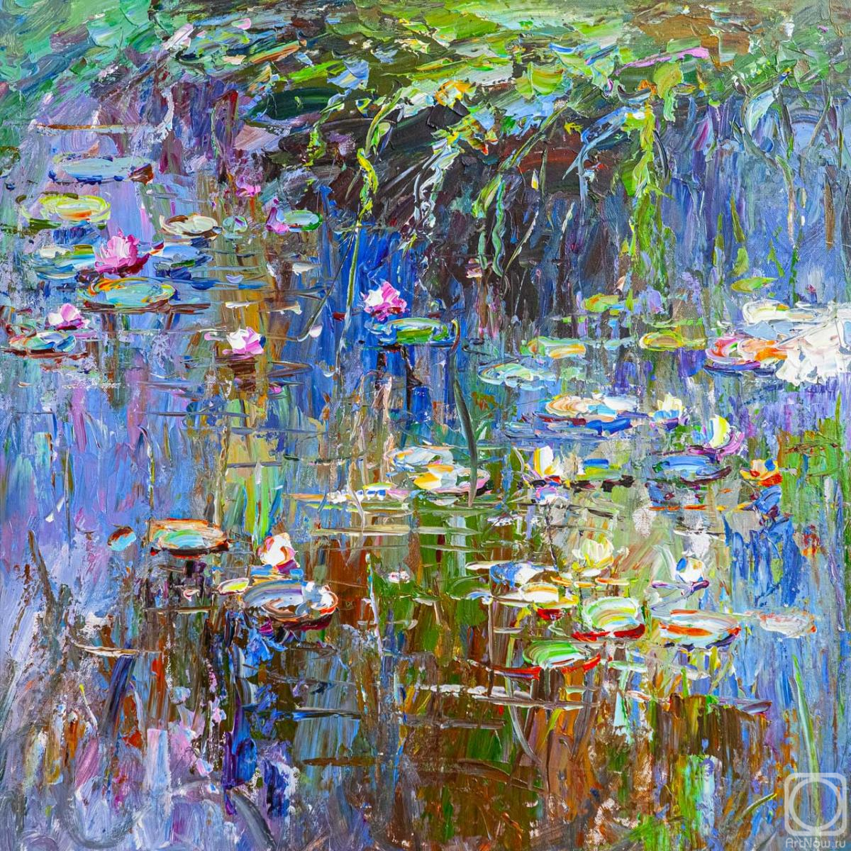 Rodries Jose. A free copy of the painting by Claude Monet. Water lilies, yellow and purple, 1917