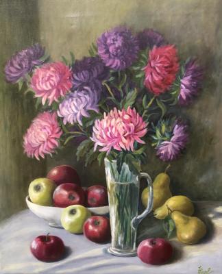 Still life with Fruit and Asters (Painting Asters). Kirilina Nadezhda