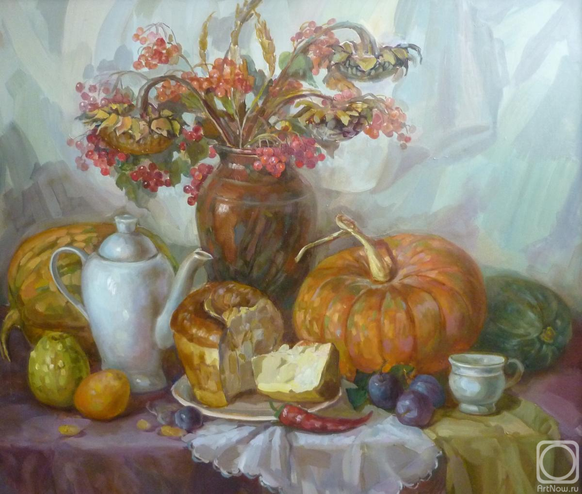 Tsyrulnik Alla. Autumn harmony. Honey pumpkin, bread, viburnum"