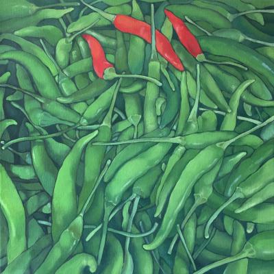 Green hot peppers. Brusyanina Nonna