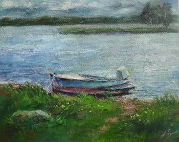 Boat on the Yenisei (Buy Summer Landscape Cheap). Tezina Anna