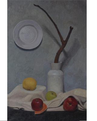 Still life with apples and branch. Petrov Pavel