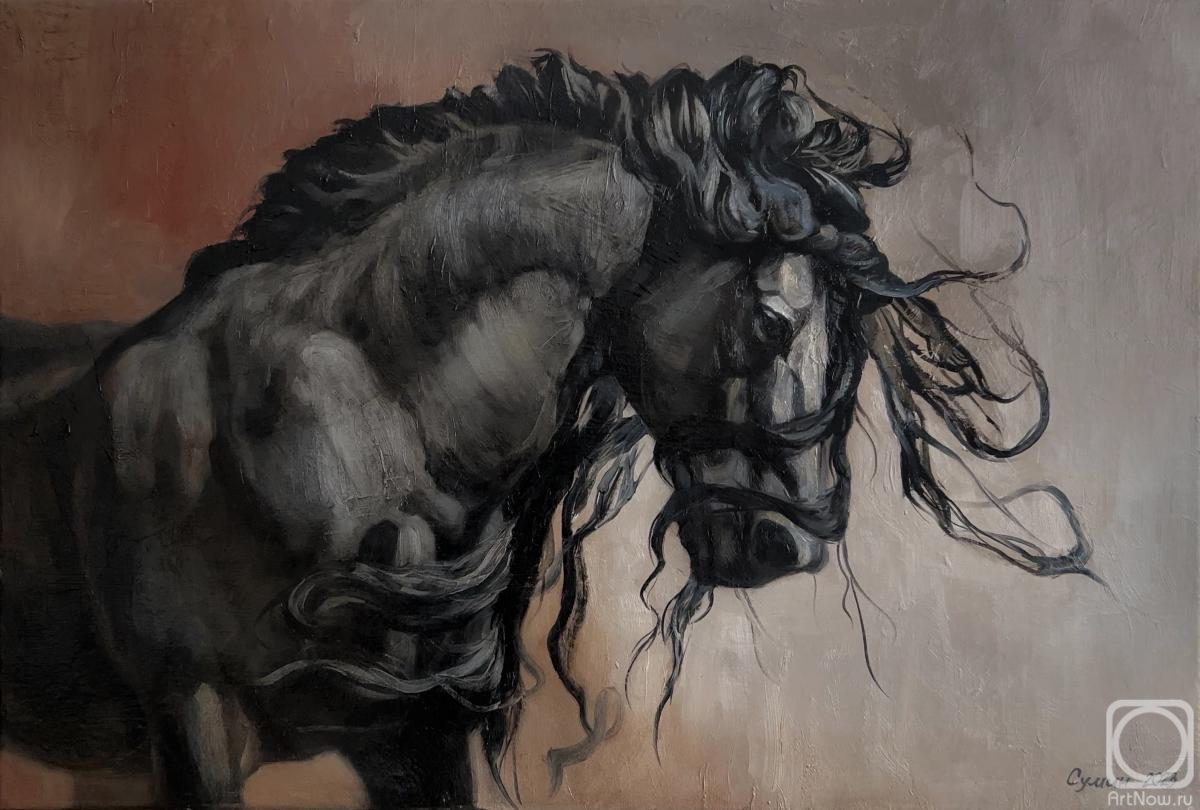 Черный конь» картина Сумина Дениса маслом на холсте — купить на ArtNow.ru