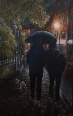 Evening Walk under the Rain