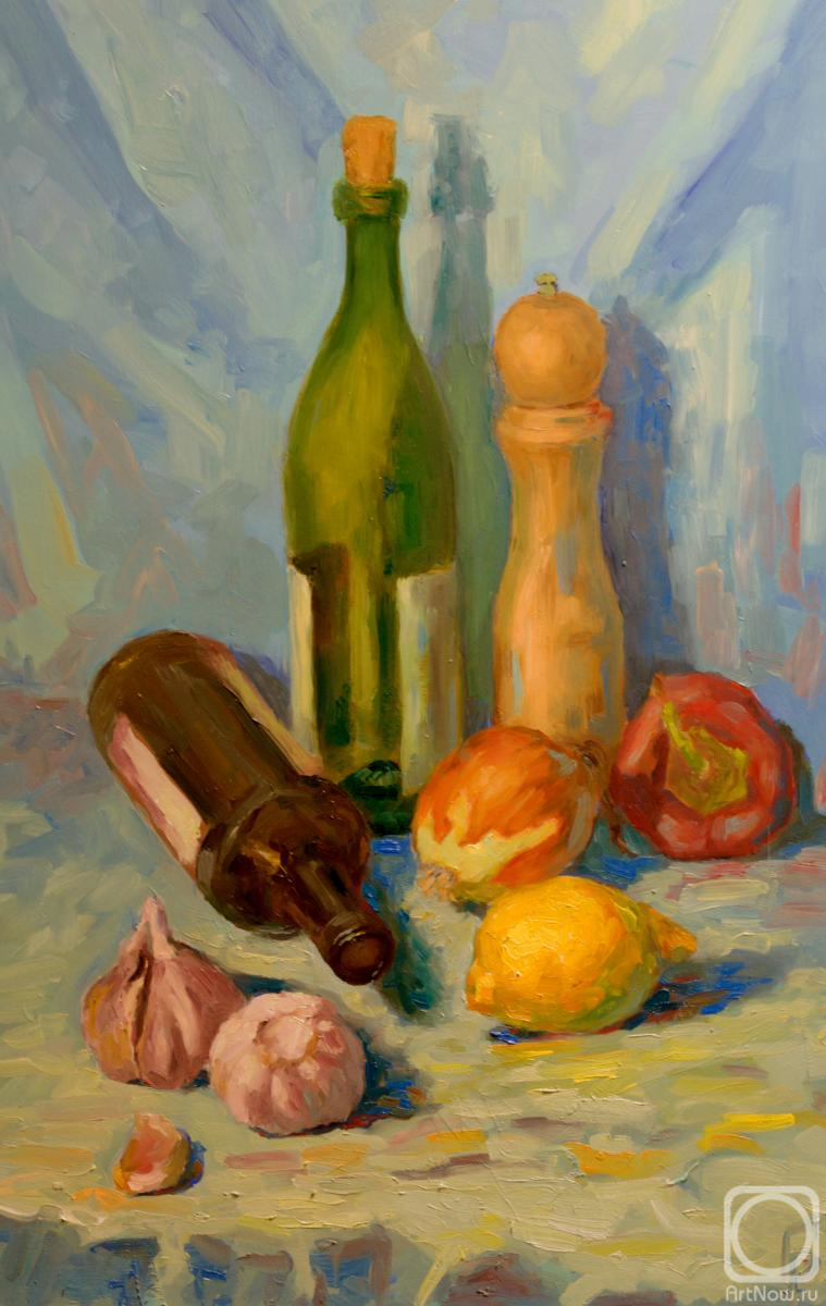Gubin Rodion. Study with bottles. Still life oil